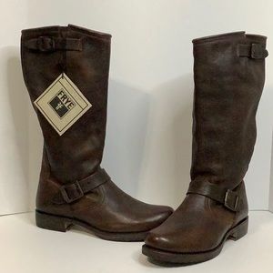 NIB FRYE VERONICA TALL BOOTS DARK BROWN LEATHER